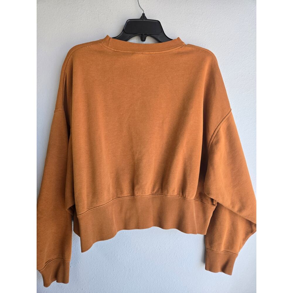 Nike Womens XS Brown Crop Crewneck Sweatshirt Fleece Oversized Pullover Swoosh - Picture 7 of 9